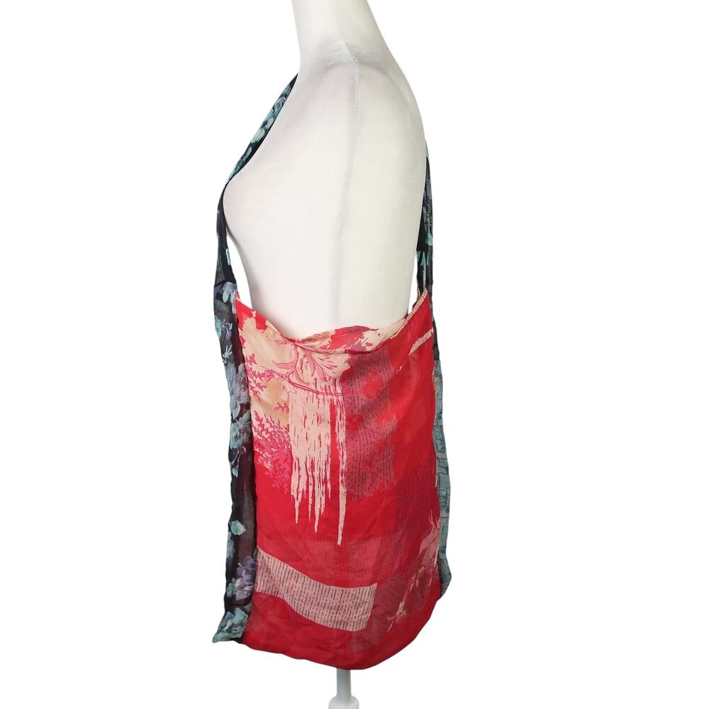 Vintage Y2K Red and Black Floral Sheer Crossbody Tote Bag Purse
